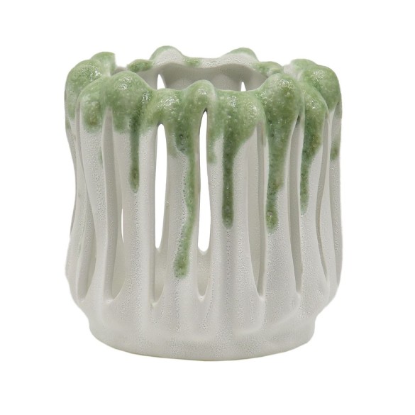 Vaso lanterna in ceramica lava dm 20 h 23 white green in Vasi in Ceramica