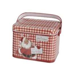 Scatola in metallo con babbo natale cm 13 h10 rossa bianca