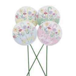 Cf 12 disco fiori  in legno cm 7 h 27 mix color