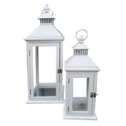 Set 2pz lanterna di legno cm 22x22  h 60-42  bianche