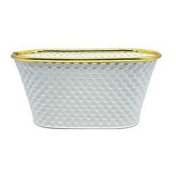 Vaso ovale di latta cm 17x15 h 12 bianco con bordo oro