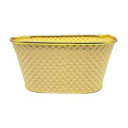 Vaso ovale di latta cm 17x15 h 12 giallo con bordo oro