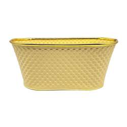 Vaso ovale di latta cm 26x14 h 12 giallo con bordo oro