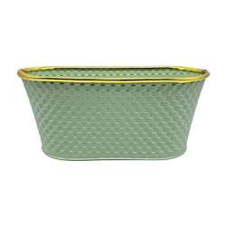 Vaso ovale di latta cm 26x14 h 12 verde con bordo oro