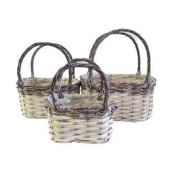 Set 3cesti borsa rattan con manici  bianchi e naturale