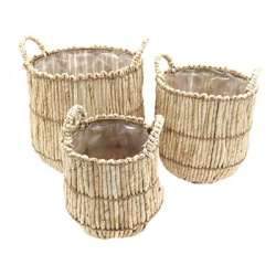 Set 3 pz cesti corda dm 20-25-30 h 23-28-32 con manici natur