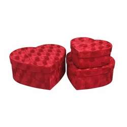 Set 3pz scatole cuore in velluto dm cm 30-25-20 red