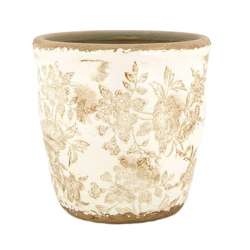 Coprivaso in ceramica dm 17 h 15.5 decoro fiori light brown