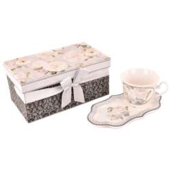 Tazza ceramica con piatto cm 23x13 h10 in scatola decorata