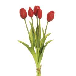 Mazzo tulipani real touch  x 5 con foglie rossi h39