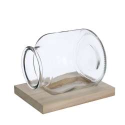 Vaso di vetro terrario con base di legno dm 14 h 16 traspare