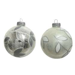 Cf 6pz palline dm 8 foglie glitter in vetro ass