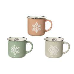 Set 3 tazze fiocco di neve ceramica d.10 h 8.5 ass