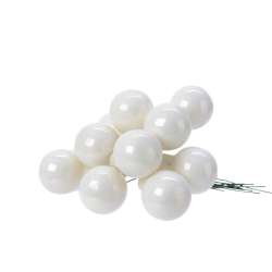 Cf 144 bacche di vetro su filo di ferro cm 2.5 bianco lana