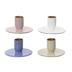Set 4 candelieri bassi in metallo dm 7.5 h 3.5 a colori ass