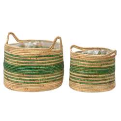 Set 2pz cesti corda cilindrici dm 40 h 30 naturale verde con