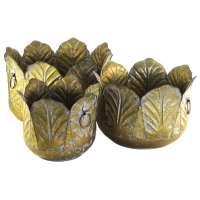 Set 3pz portavasi foglia metallo cm45 h28 29 h25 oro