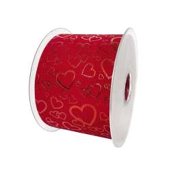 NASTRO VELLUTO STAMPA CUORI METAL - H.7 CM X 10 MT - ROSSO in Nastri Stampati e Decorati
