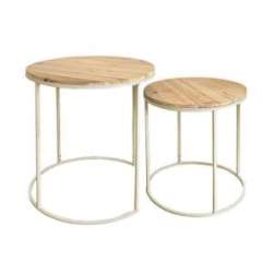 Set 2 tavoli tondi metallo e legno 45 h 45  55 h 55