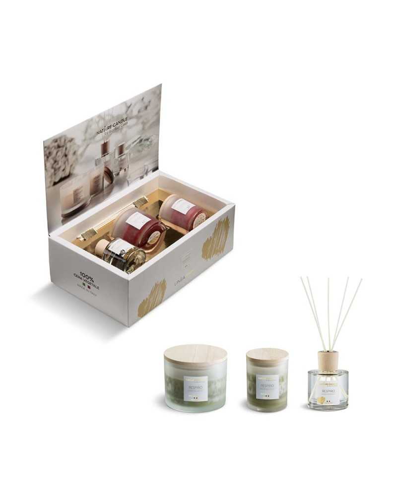 Profumatori | SCRIGNO GRANDE NATURE CANDLE LINEA AMATI - respiro BOX: 1 CANDELA 200 GR + 1 CANDELA DA 380 GR + 1 PROFUMATORE 200 ML | 8057714574060