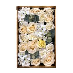 Scatola con fiori di sapone cm 42x18 h11 cream