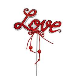 Cf 10 pz pick scritta love in legno cm 10 x 4 rossi