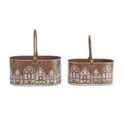 Set 2 cesti metallo con casette cm 30x15 h 15 brown