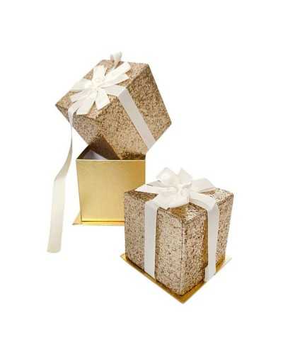 Scatole glitterate oro con fiocco in due misure