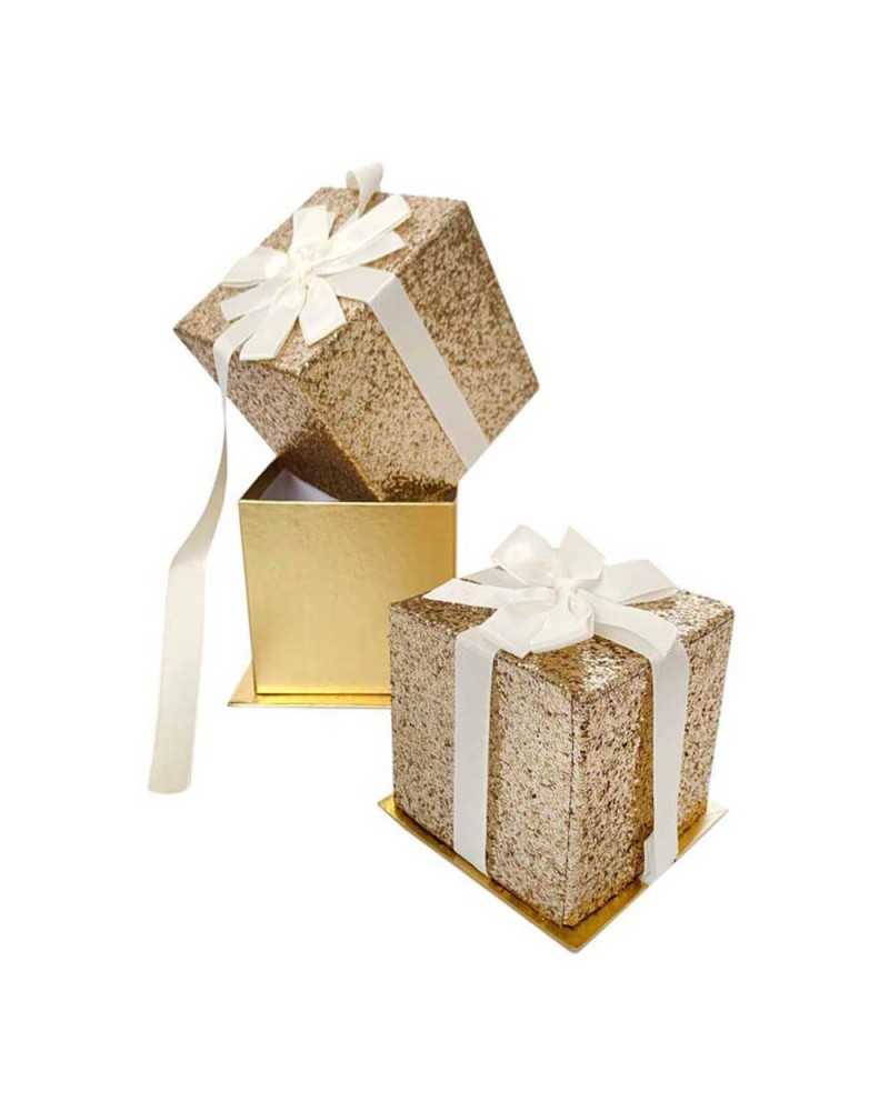 Scatole glitterate oro con fiocco in due misure