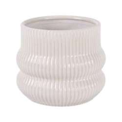 Portavaso bombato righe in ceramica dm 21,5 h18.5 bianco