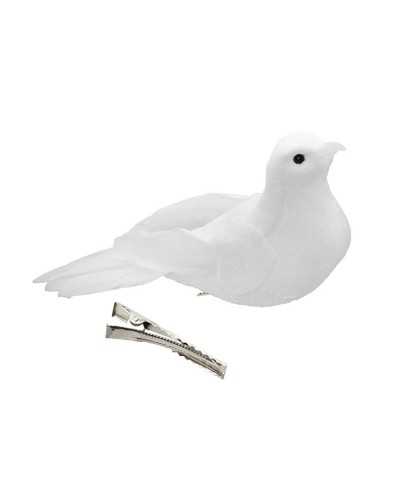 Colombe decorative bianche con clip 24 cm