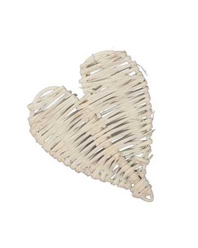 Cuore in vimini bianco diametro 10 cm, set da 10 pezzi