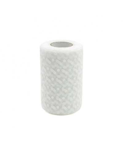 bobina tulle pois bianco 12,5x25m per decorazioni cerimonie