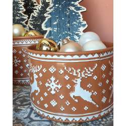 Set 3pz portavasi metallo ocra dm 32 h18 decoro renna