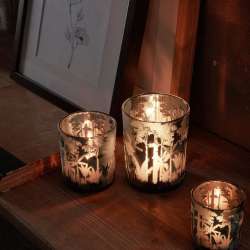 Vaso di vetro  foglie cm 20 h 20 pearl gold
