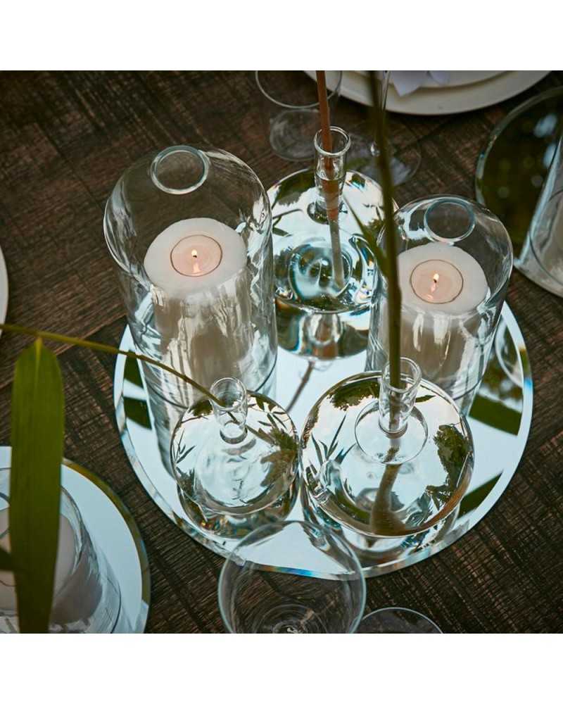 Specchio tondo in vetro Ø30 cm con bordo bisellato – decorazione per eventi