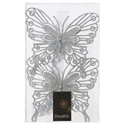 Box 2pz farfalle con clip glitterate bianche cm 13 h 11