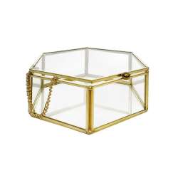 Cofanetto esagonale vetro metallo gold cm 13x12 h 5 traspare