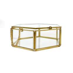 Cofanetto esagonale vetro metallo gold cm 13x12 h 5 traspare
