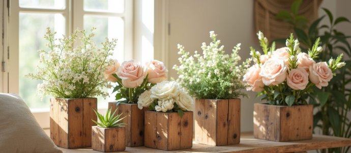 Contenitori in legno e portavasi rustici